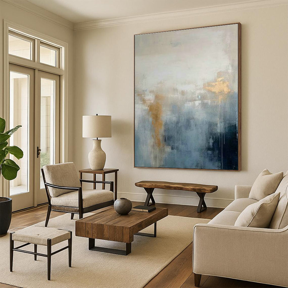 Blue - Gold Misty Abstract Art for Living Room & Bedroom DLZ0384