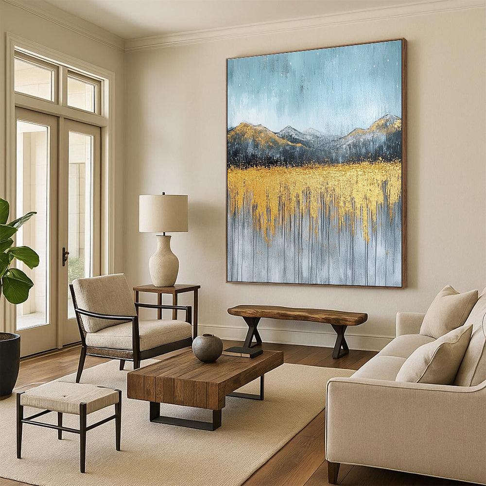 Golden Mountain Field Art for Luxury Ski Chalet & Boutique Hotel Lobby STSC097