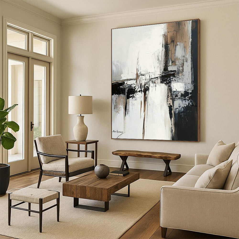 Gray - White - Black Abstract Art for Minimalist Living Room & Spa Waiting Area DLZ1666
