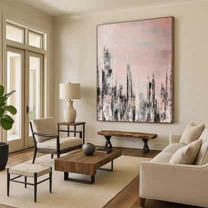 Pink - Gray Cityscape Art for Modern Urban Apartment Living Rooms DLZ0061