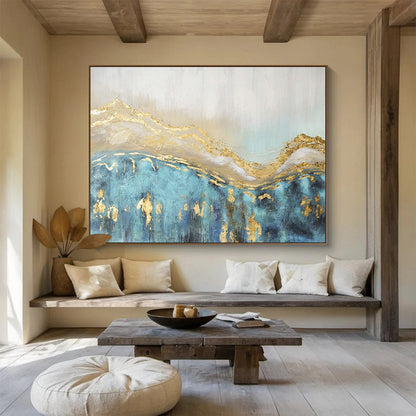Gold - Accented Blue Landscape Abstract Art for Luxe Hotel Spa Suites DLZ3117