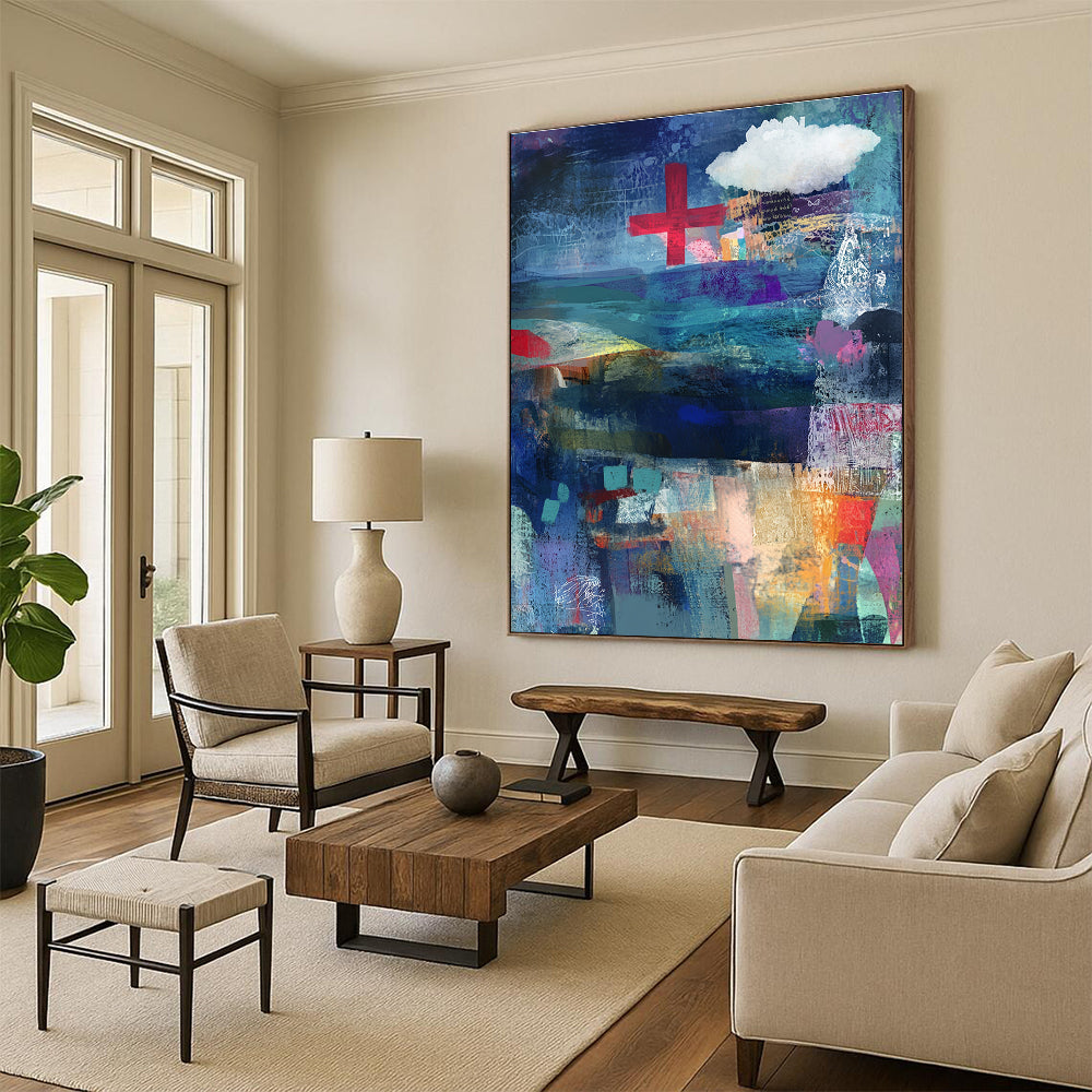 Abstract with Red Cross for Modern Wellness Center & Eclectic Art Space STSC575