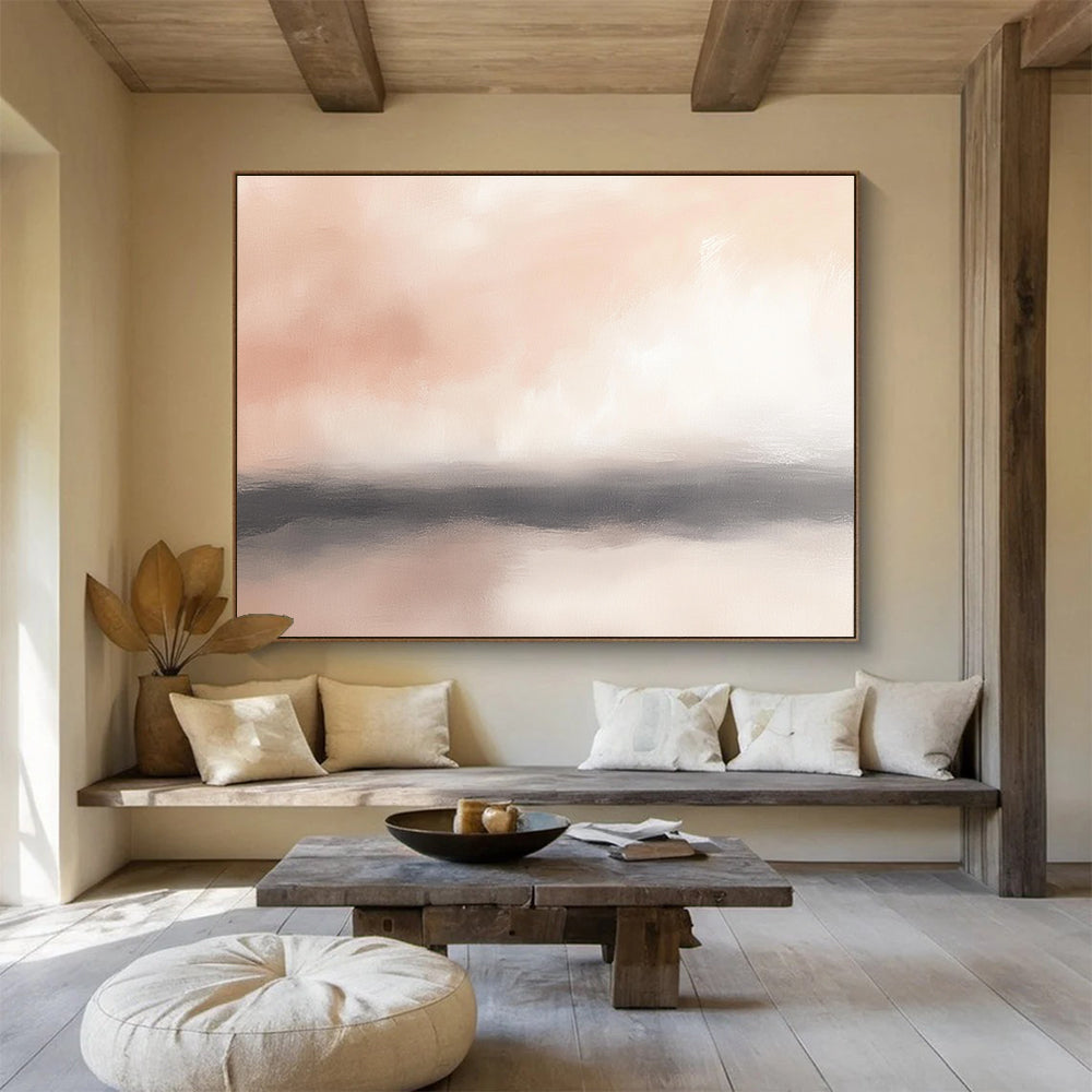 Soft Pink Horizon Abstract Art for Romantic Bedroom & Cozy Lounge SC360