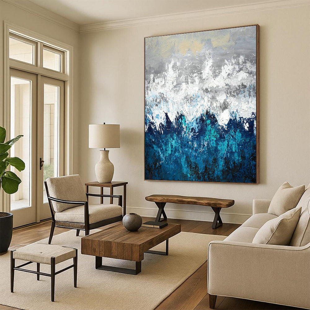 Grey - White - Blue Mountain Abstract Art for Living Room & Study DLZ0443
