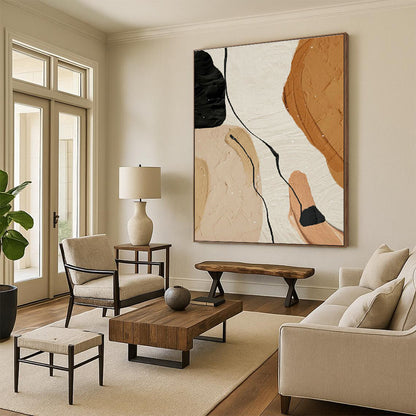 Beige and Black Abstract Shapes Art for Mid - Century Modern Office & Neutral - Toned Gallery DLZ2213