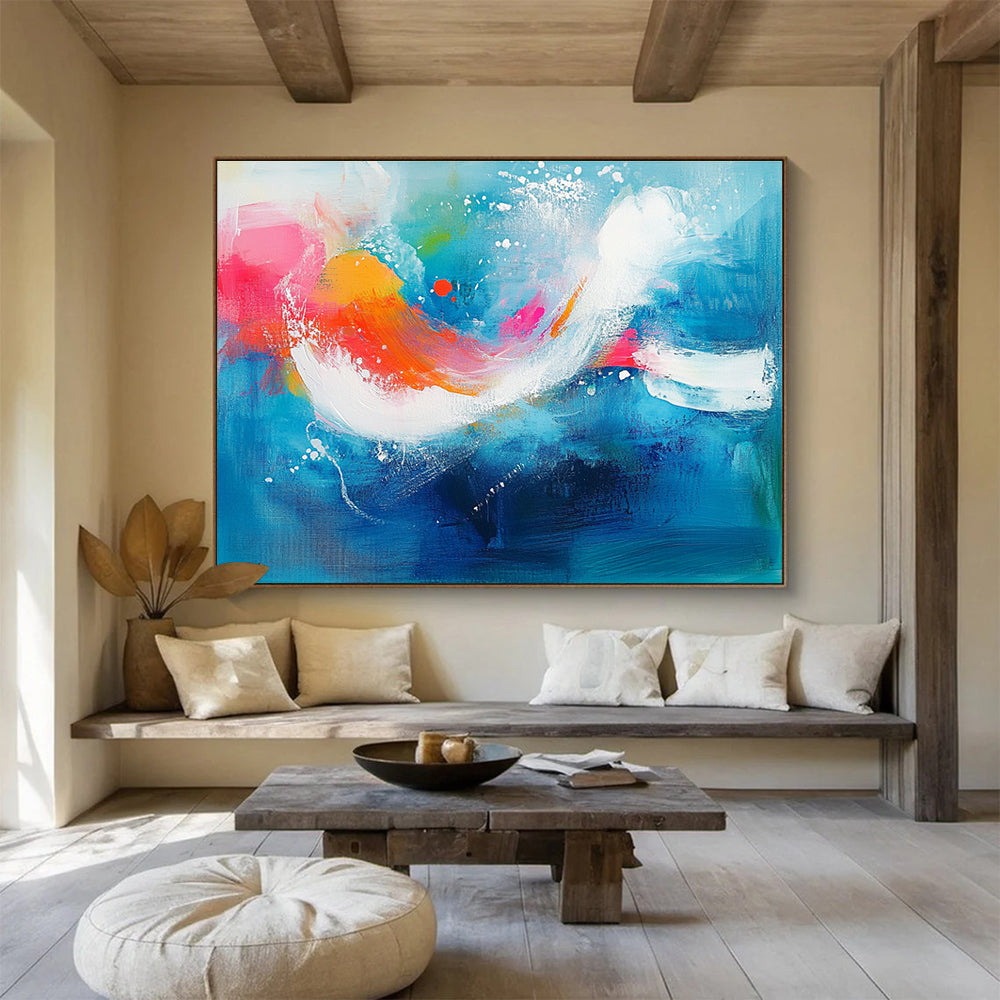 Blue Abstract Waves Art for Coastal Home Office & Relaxing Spa SC308