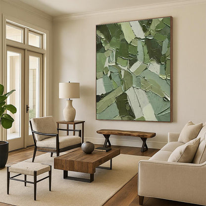 Green Block Mosaic Oil Art for Office & Living Room DLZ0308