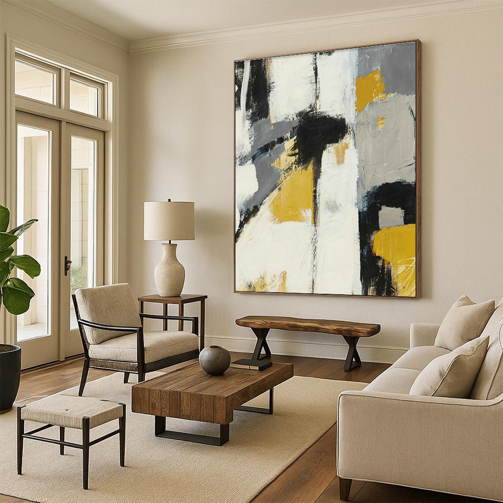 Gray, Yellow, and Black Abstract Art for Industrial Loft & Modern Art Bar DLZ2225