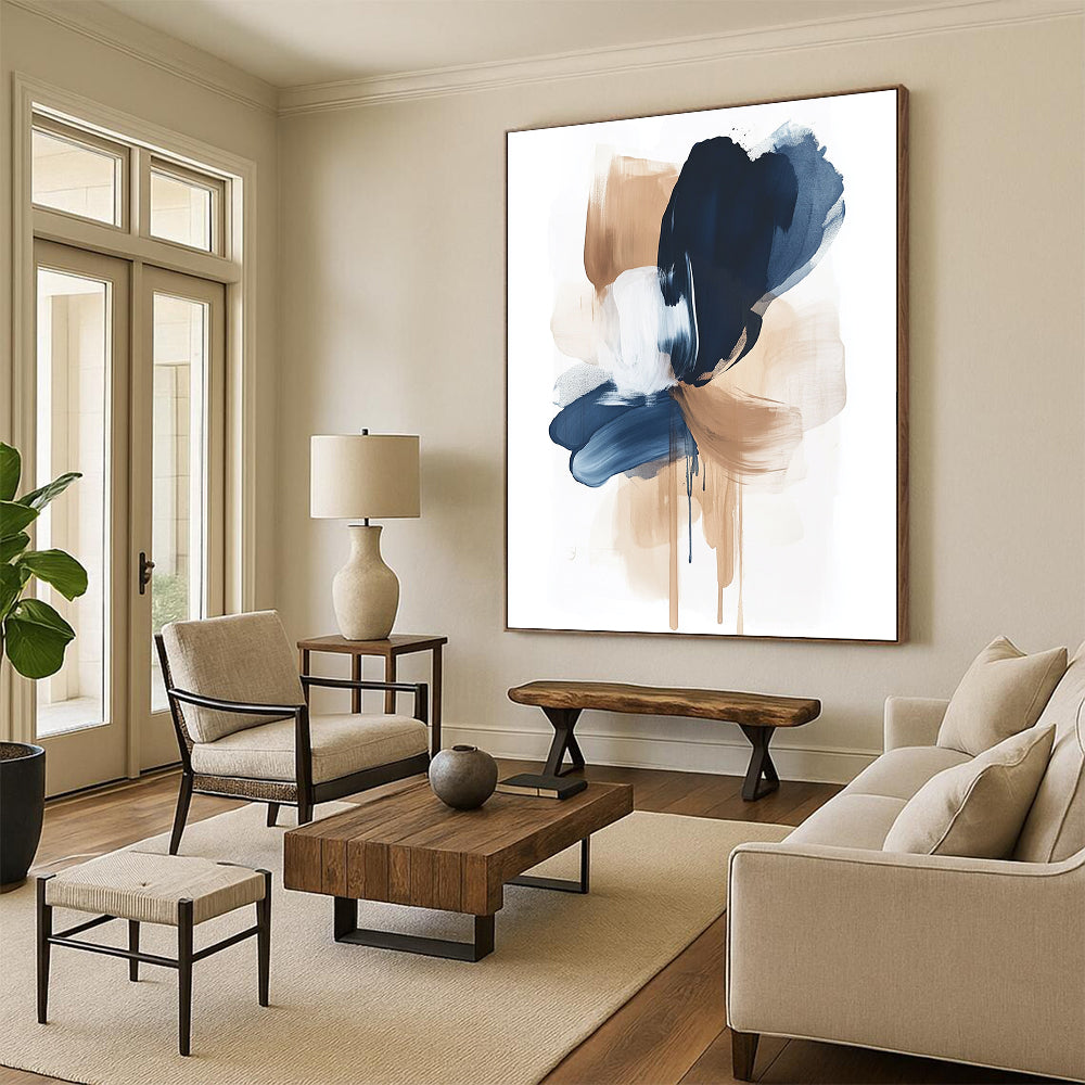 Blue and Beige Abstract Brushstrokes Art for Coastal - Inspired Home Office & Art Gallery Café STSC1325