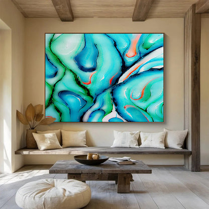 Blue - Green Fluid Art for Tropical - Themed Café Outdoor Seating Walls DLZ3301