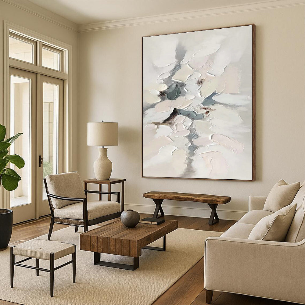 Gray - White Textured Abstract Art for Scandinavian Bedroom & Art Gallery DLZ1181