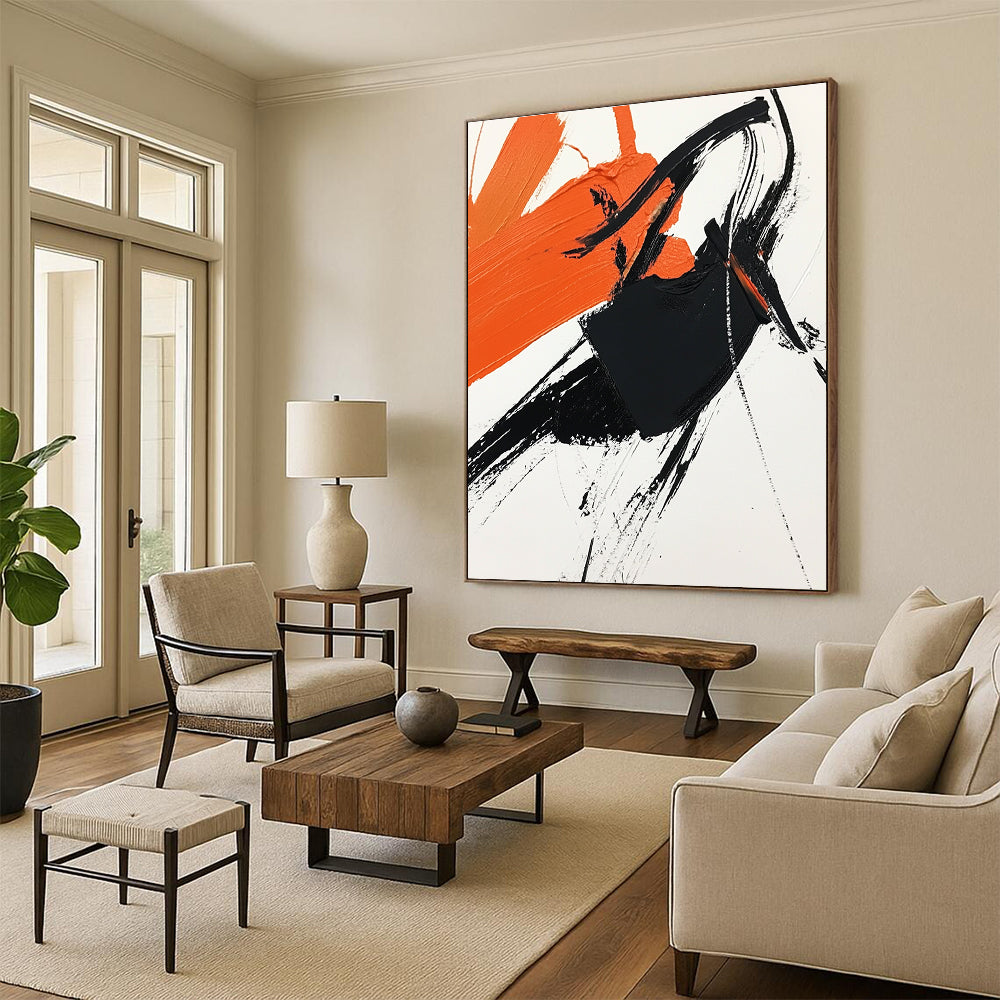 Orange and Black Abstract Strokes for Contemporary Office & Art Studio STSC1274