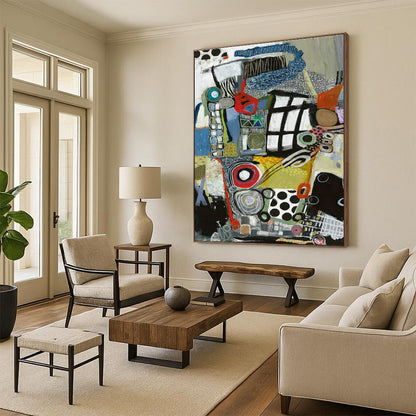 Colorful Collage Abstract Art for Creative Coworking Space & Eclectic Living Room DLZ1999