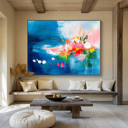 Blue - Themed Floral Abstract Art for Beachfront Restaurant & Feminine - Style Home Office SC235