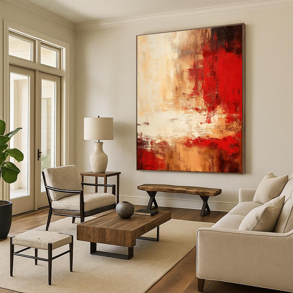 Red - Brown Artistic Abstract Art for Rustic - style Restaurant & Luxury Residence Hall DLZ0785