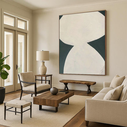 White Double - Shape Abstract Art for Minimalist Gallery & Home Study DLZ1088