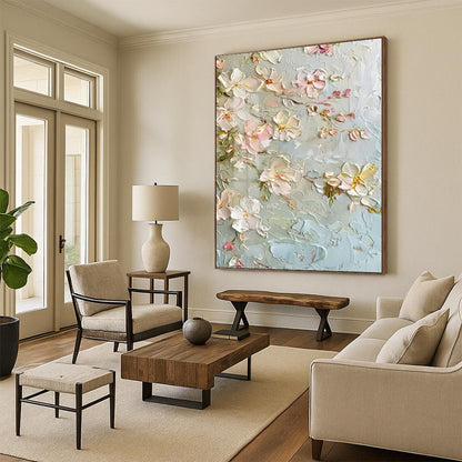 Textured Floral Branch Art for Traditional Library & Cherry Blossom Festival Venue DLZ1399