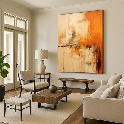 Orange - Brown Abstract Art for Rustic Home Cabin & Art - Loving Restaurant DLZ1735