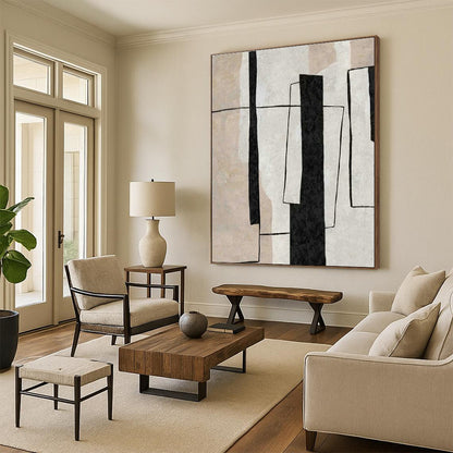 Black - White Geometric Abstract Art for Modern Office & Art Gallery Corridor DLZ2067
