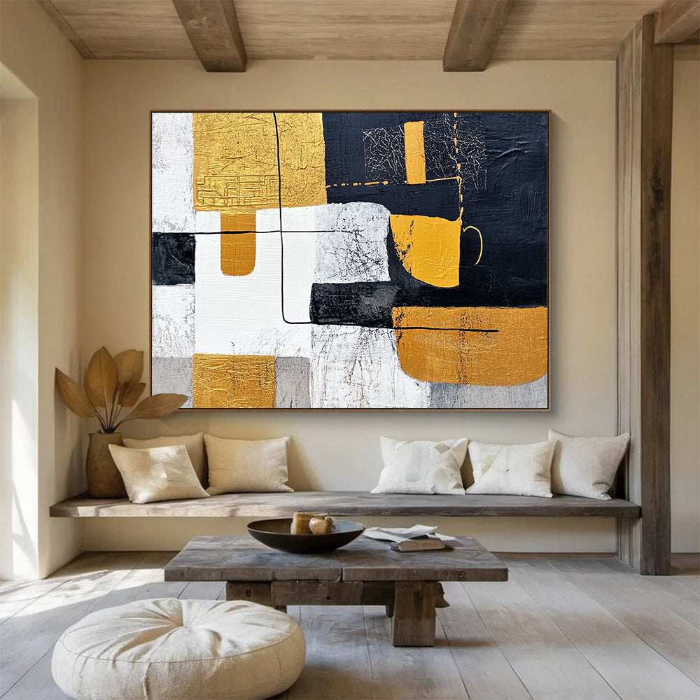Geometric Abstract with Gold Art for Luxury Condo Living Room & High - End Art Gallery SC266