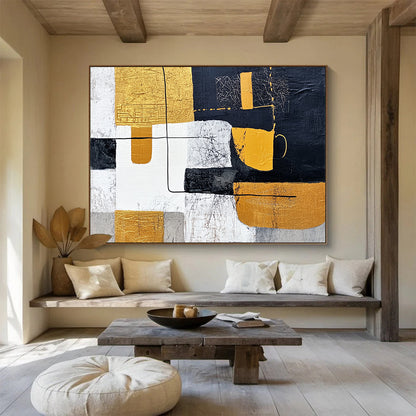 Geometric Abstract with Gold Art for Luxury Condo Living Room & High - End Art Gallery SC266