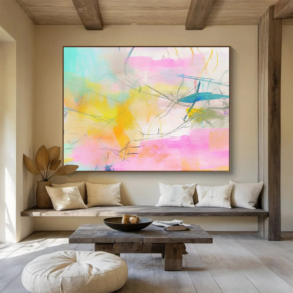 Pink - Yellow Line Abstract Art for Bright Home Office DLZ2885