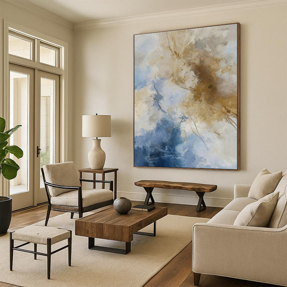 Blue - Brown Blended Abstract Art for Living Room & Studio DLZ0402