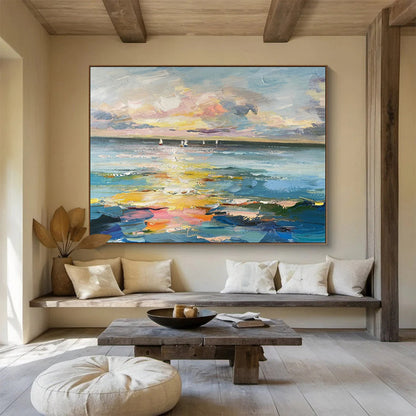 Sea View with Sailboats Oil Painting for Nautical - Themed Living Rooms DLZ2499