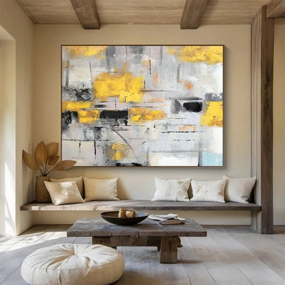 Yellow - Gray Abstract Art for Industrial - Chic Café Wall Decor DLZ2669