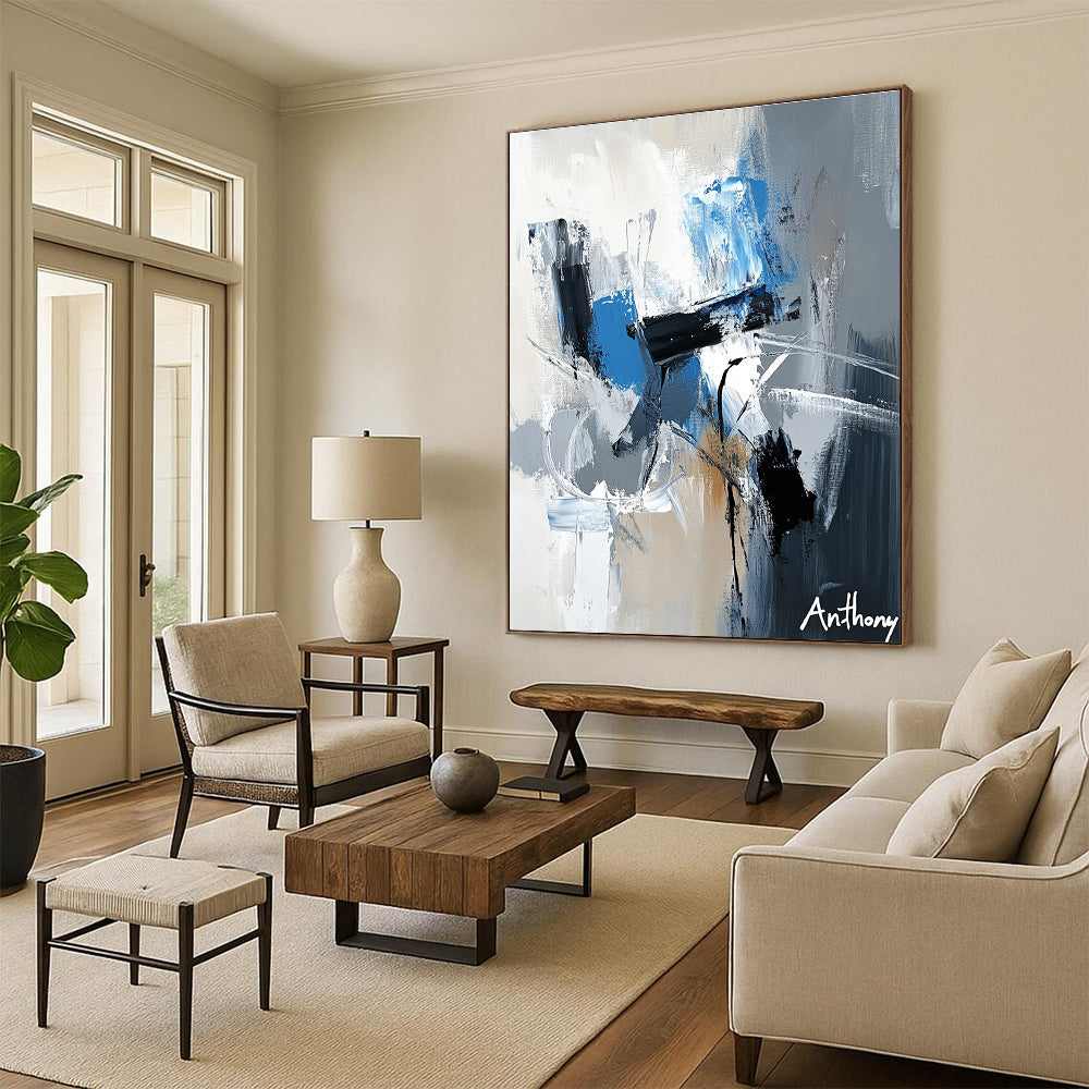 Blue and Gray Abstract Strokes for Modern Office Lobby & Contemporary Living Room STSC450