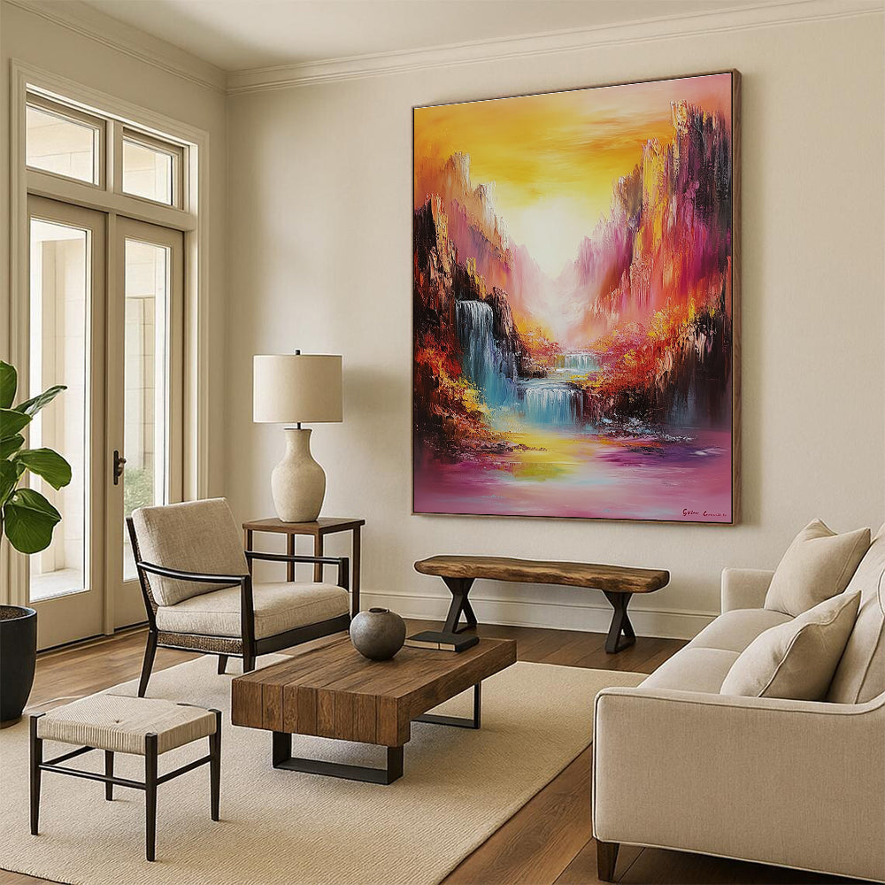 Colorful Mountain Waterfall Art for Adventure - Themed Hotel Lobby & Nature - Inspired Spa STSC1374