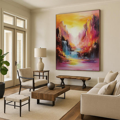 Colorful Mountain Waterfall Art for Adventure - Themed Hotel Lobby & Nature - Inspired Spa STSC1374