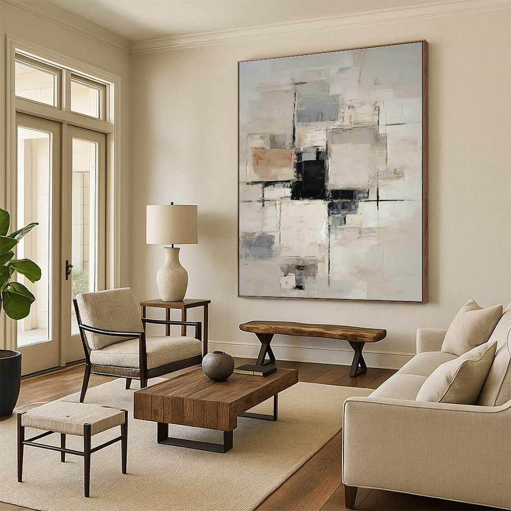 Gray - White - Brown Geometric Abstract Art for Urban Apartment & Corporate Meeting Room DLZ1755