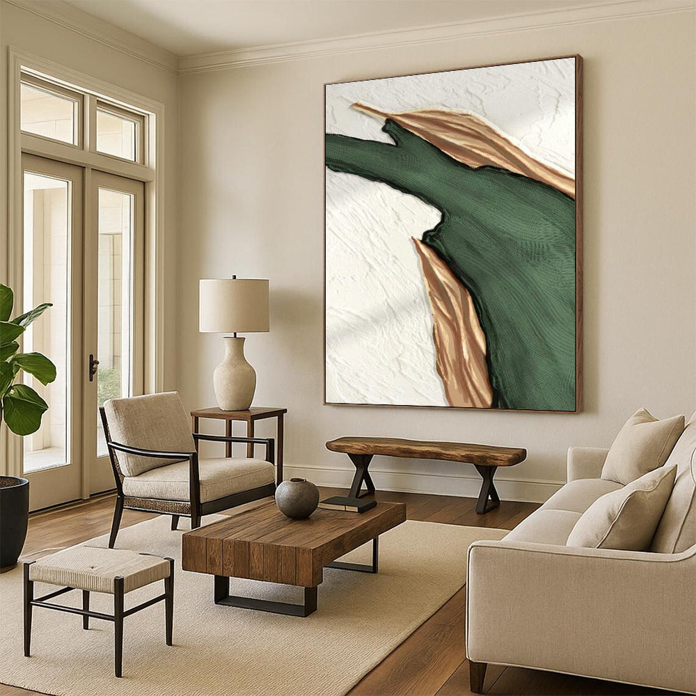 Green and Gold Abstract Shape Art for Luxury Boutique & Glamorous Dining Room DLZ2207