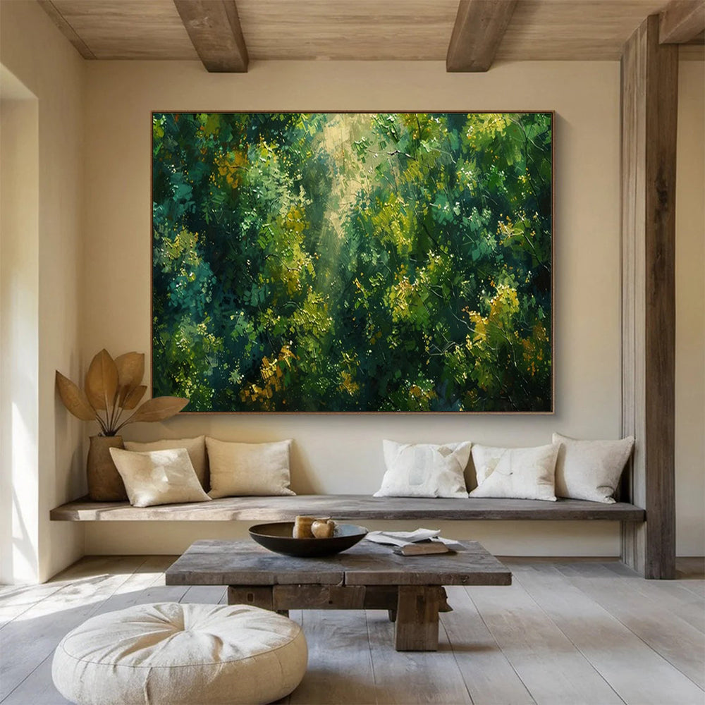 Sunlit Forest Palette Knife Art for Eco - Friendly Lodge Bedroom Retreats DLZ3195