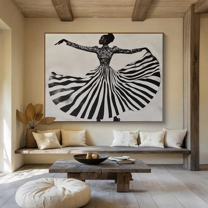 Dancing Figure in Striped Skirt Art for Fashion Boutique & Dance Studio SC426