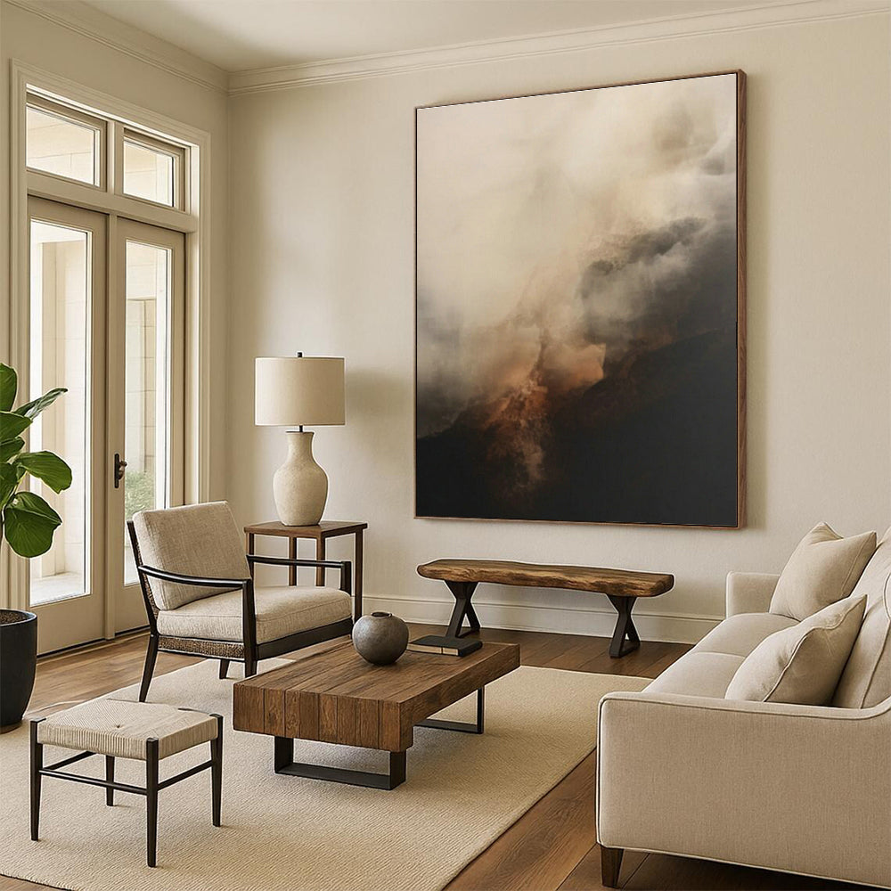 Hazy Mountain Abstract Art for Zen Meditation Room & Mountain Lodge Fireplace DLZ0833