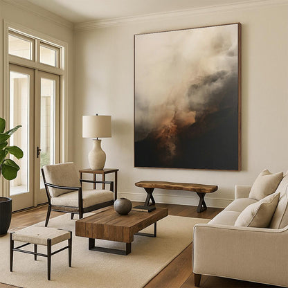 Hazy Mountain Abstract Art for Zen Meditation Room & Mountain Lodge Fireplace DLZ0833