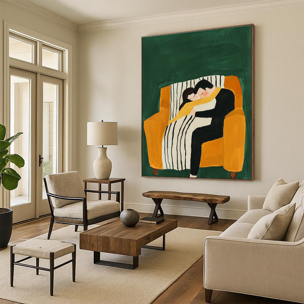 Couple Sleeping on Sofa Art for Cozy Home Living Room & Relationship Counseling Office STSC1054