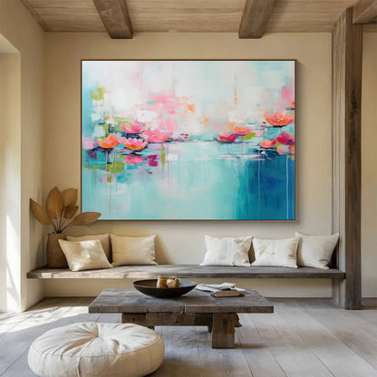 Pink - Blue Water Lily Abstract Art for Spa - Like Bathroom DLZ2877