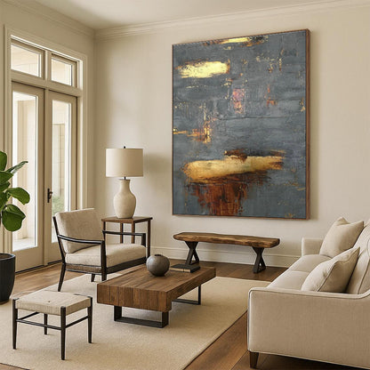 Gray - Gold Textured Abstract Art for Boutique Hotel Room & Corporate Executive Office DLZ0635