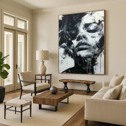 Black and White Abstract Face Art for Modern Art Gallery & Edgy Urban Loft DLZ1553