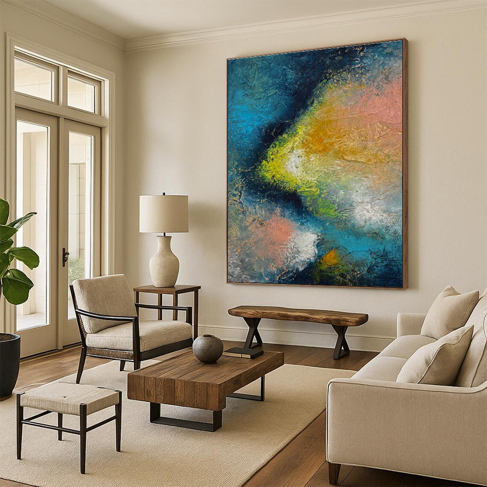 Blue - Pink - Orange Abstract Art for Rooftop Bar Relaxation Spots DLZ0057