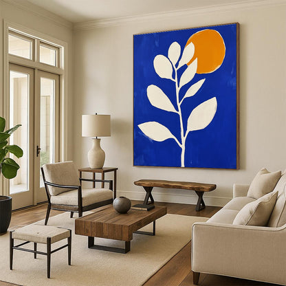 Blue Botanical with Orange Circle for Modern Dining Room & Contemporary Art Café STSC920