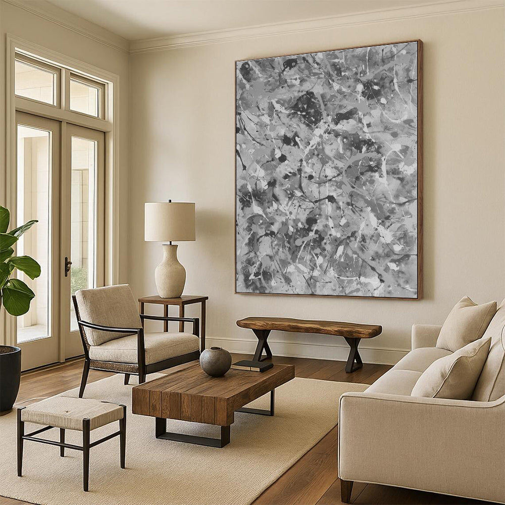 Gray - White Splatter Abstract Art for Industrial - Style Loft & Modern Art Studio DLZ0779