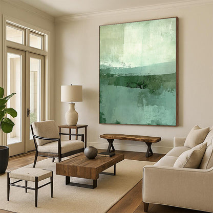 Textured Green & Teal Landscape Art for Eco - Friendly Home & Wellness Center STSC115