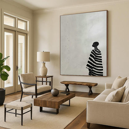 Black - and - White Striped Figure Art for Modern Gallery & Monochrome Home Office DLZ0696