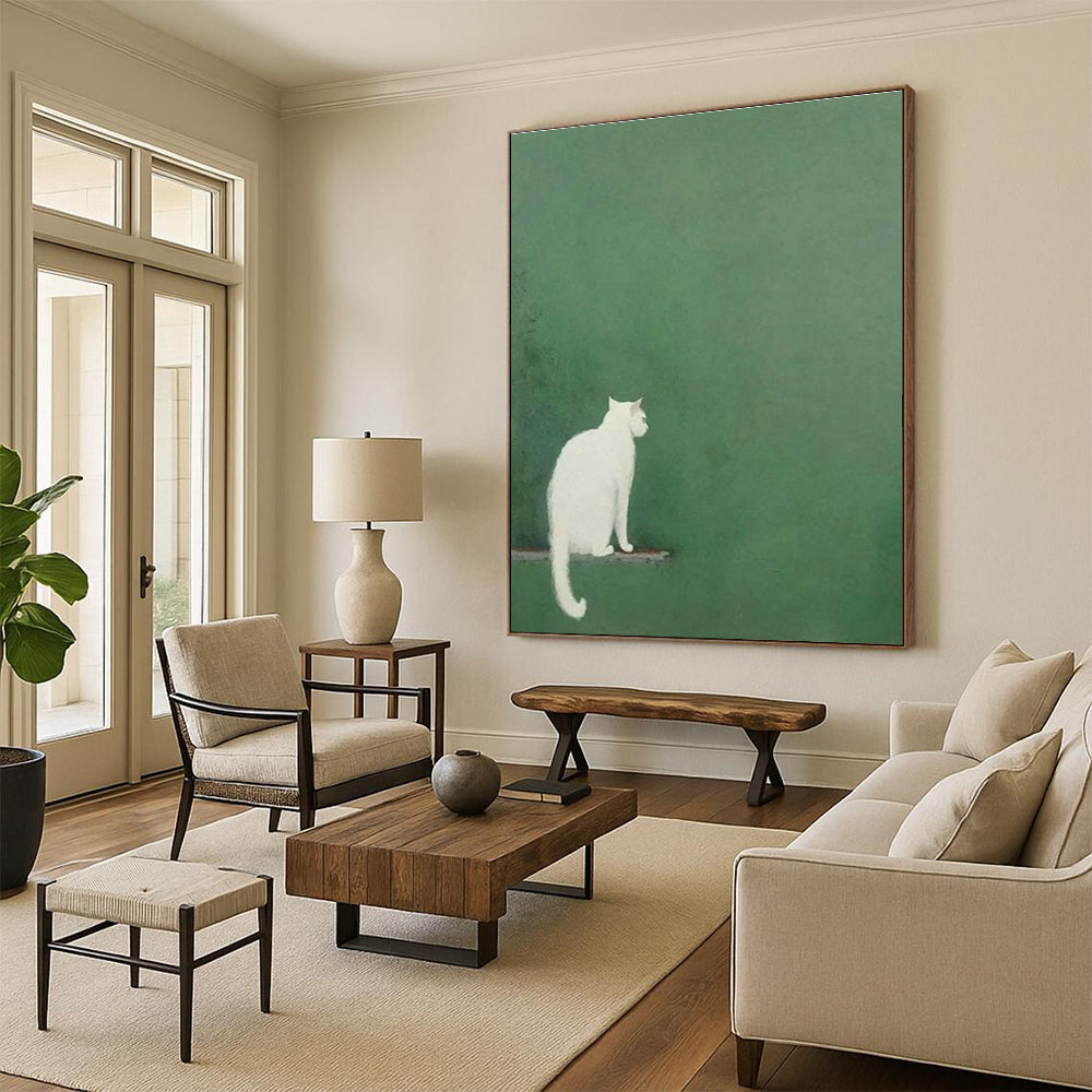 White Cat Back View Art for Bedroom & Living Room DLZ0432