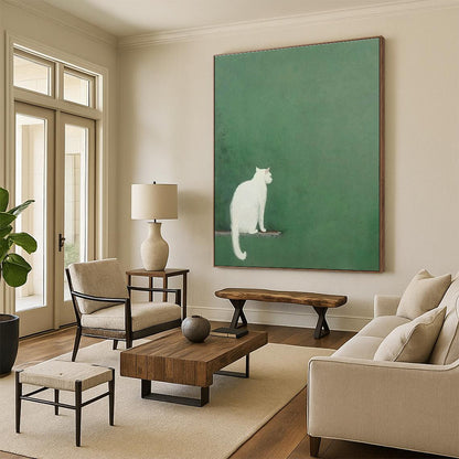 White Cat Back View Art for Bedroom & Living Room DLZ0432