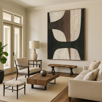 Brown - White Geometric Abstract Art for Mid - Century Modern Dining Areas DLZ0248